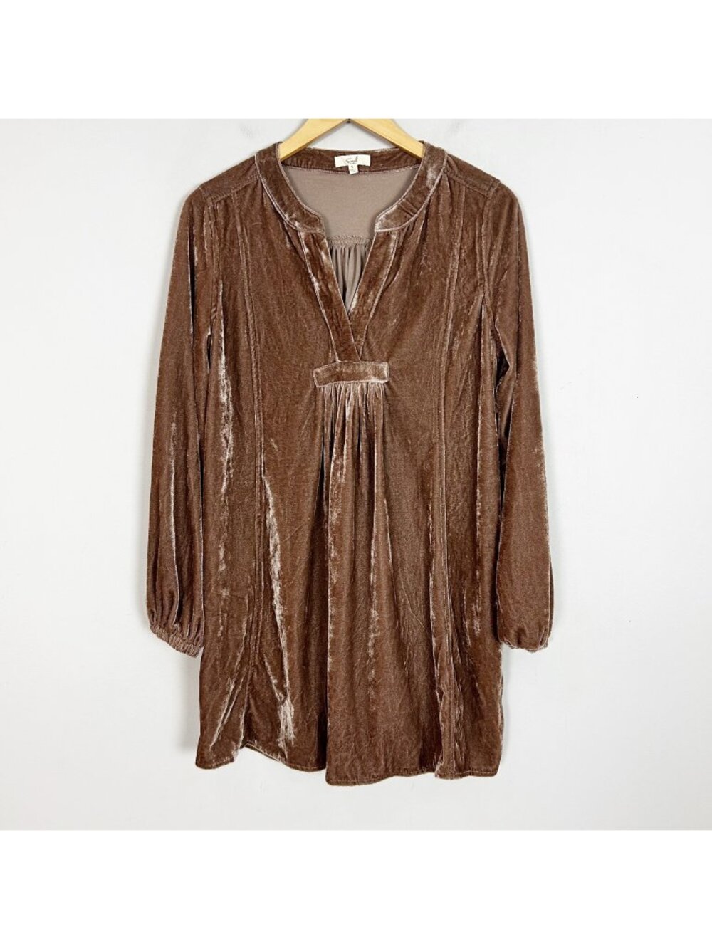 Easel Brown Velvet Mini Dress Swing Boho Long Sleeve Sized Small Women's‎